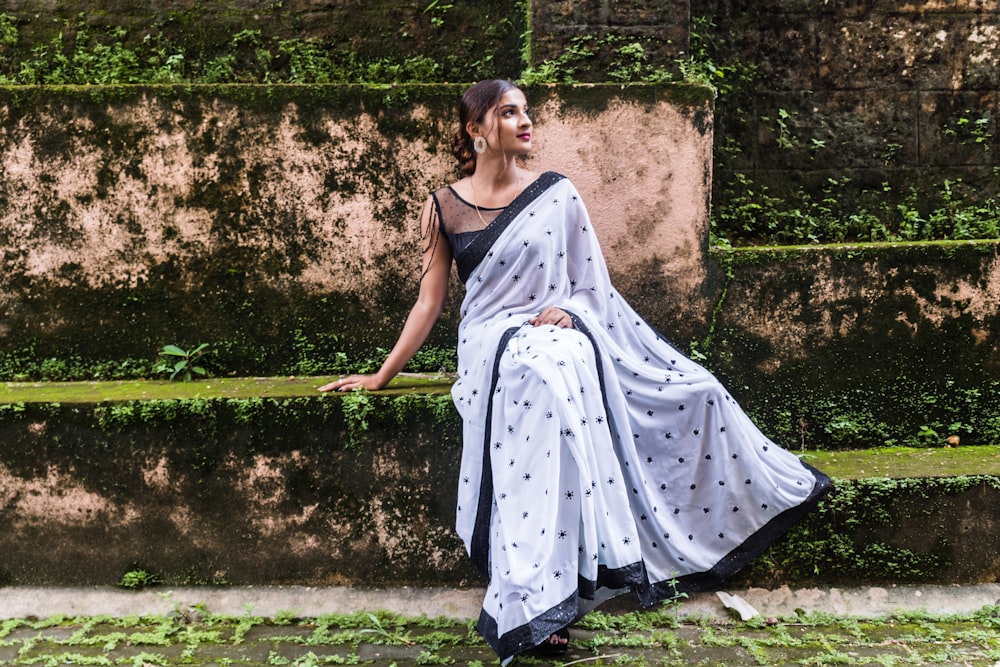 blue and black sari dress