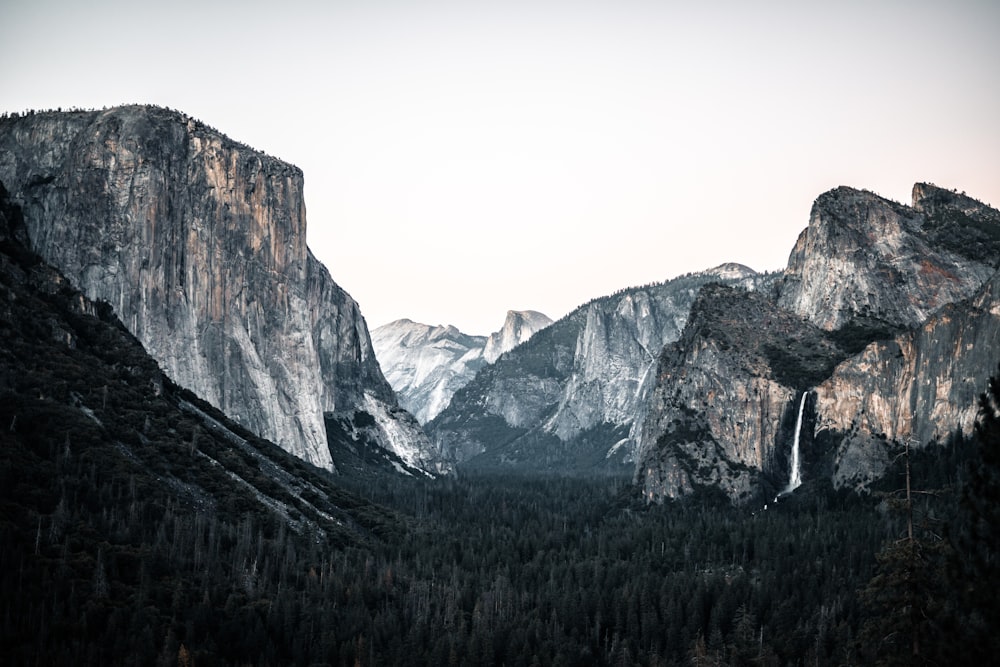 mountains under white sky