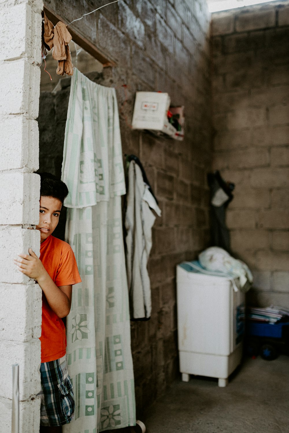 boy near blanket