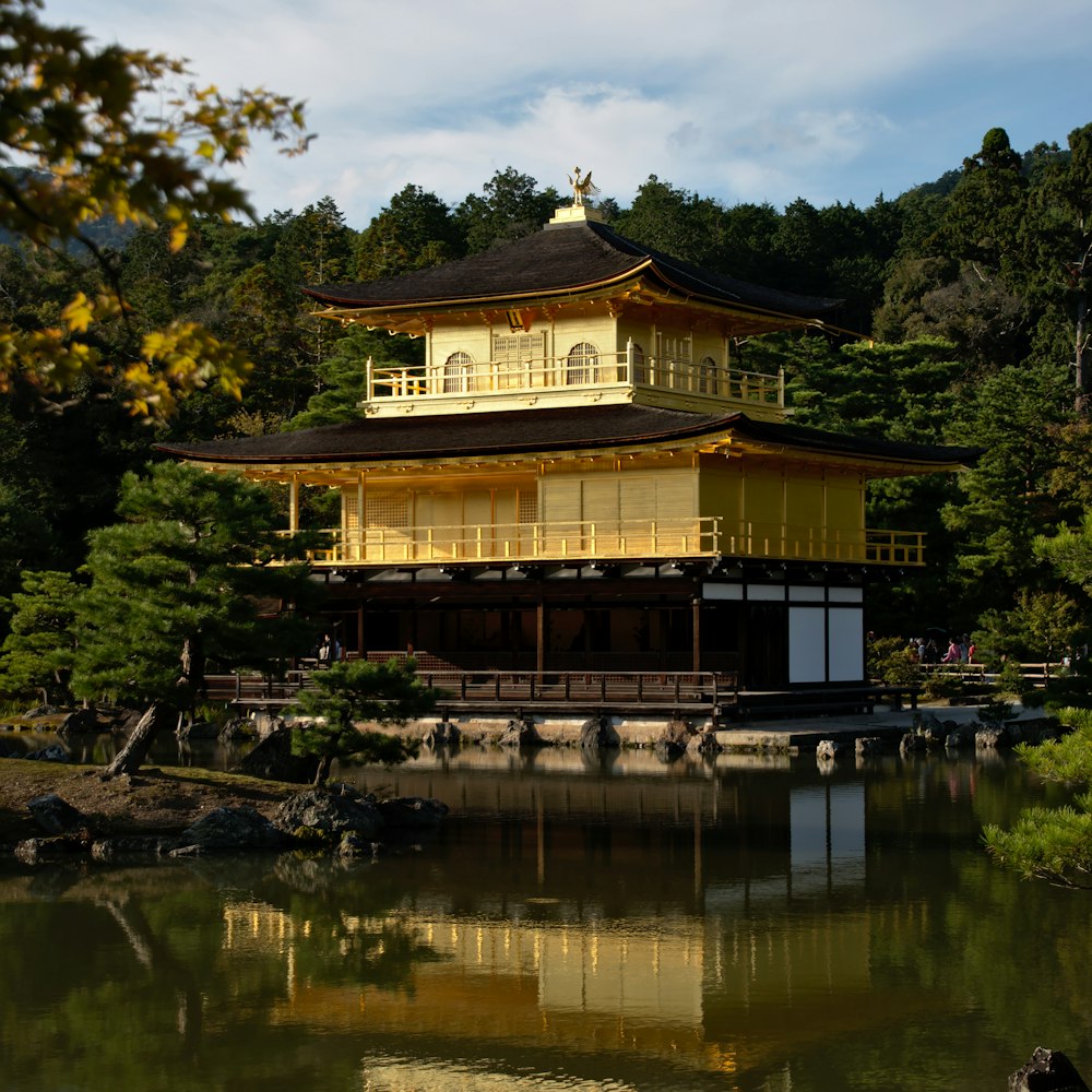 white wooden castle front of calm water