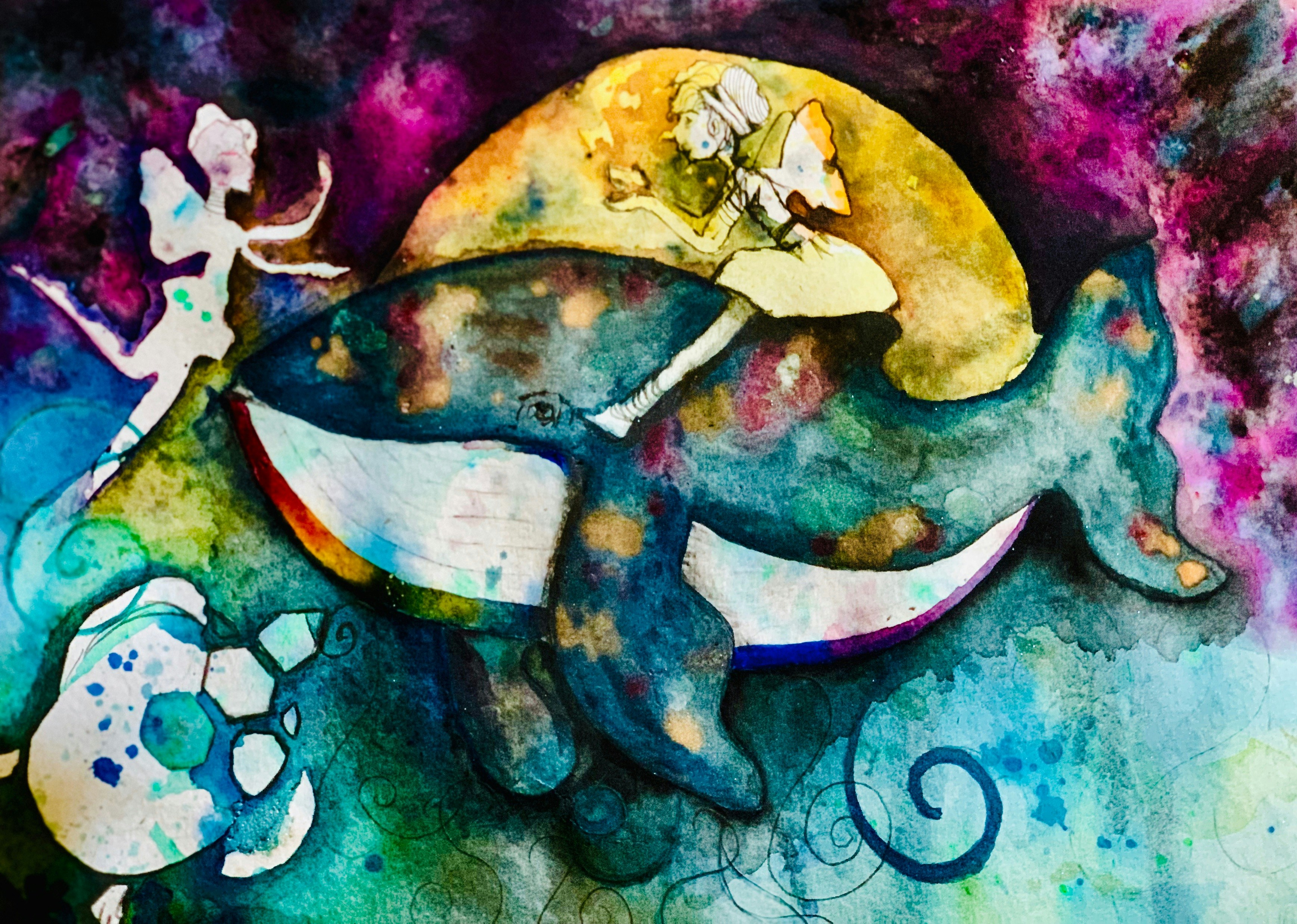 Balık burcunun duygusal ve hayalperest dünyasını yansıtan, mistik bir su teması içinde zodyak sembolleri ve yıldızlarla çevrili bir erkek ve kadın figürü.