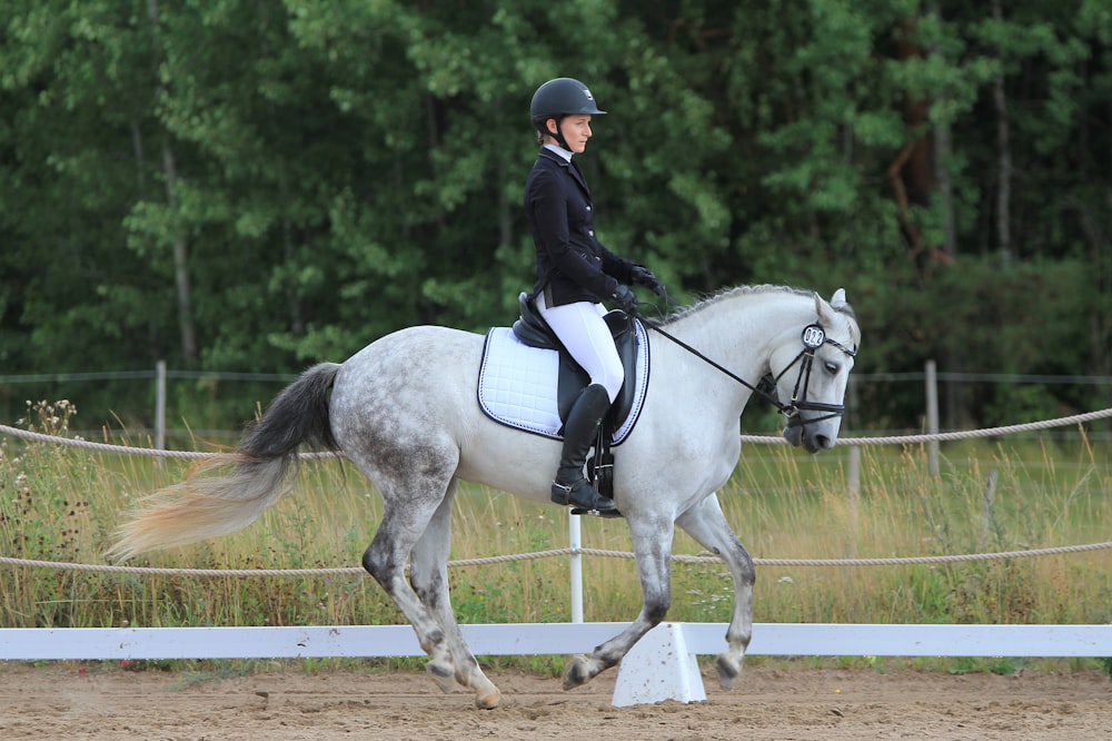 unknown person riding on white horse