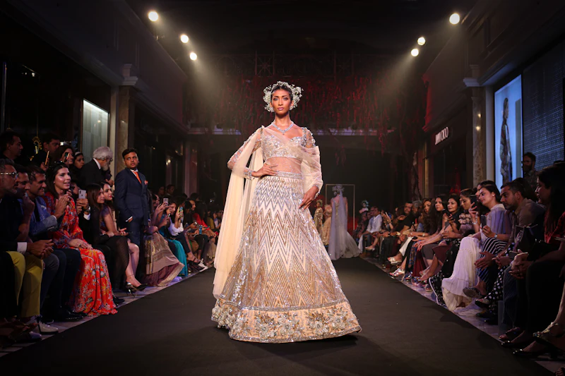 Model posing on the ramp during a showcase