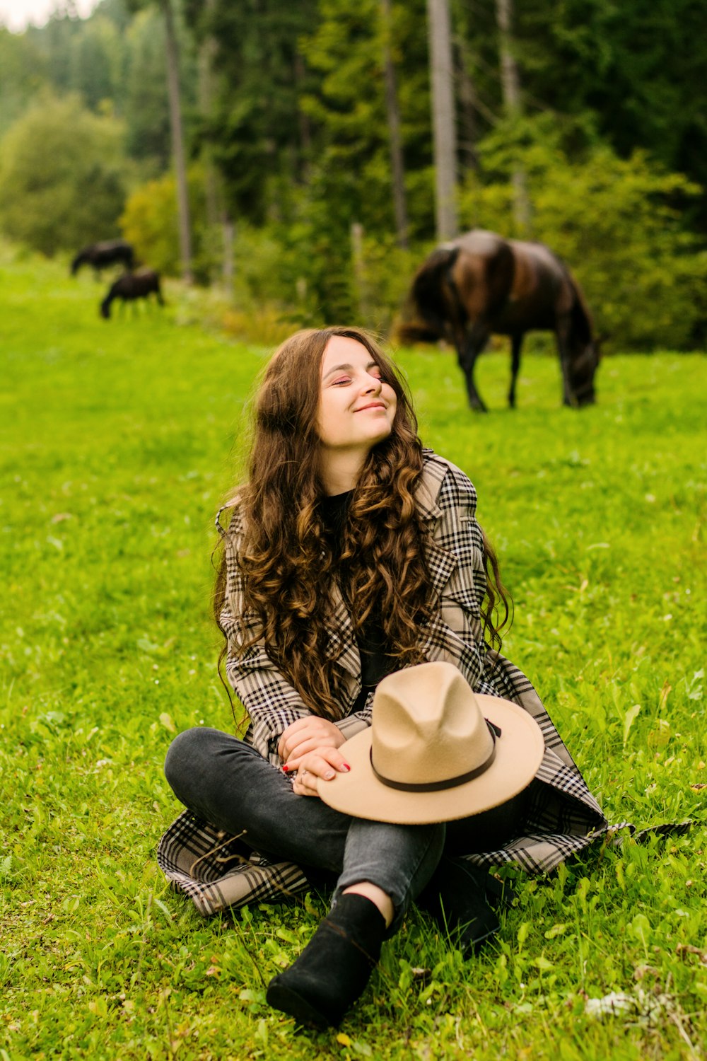 woman sitting on field