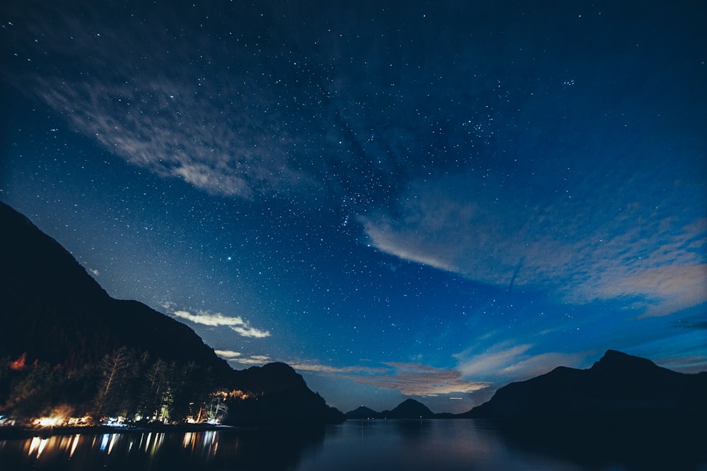 body of water near mountain