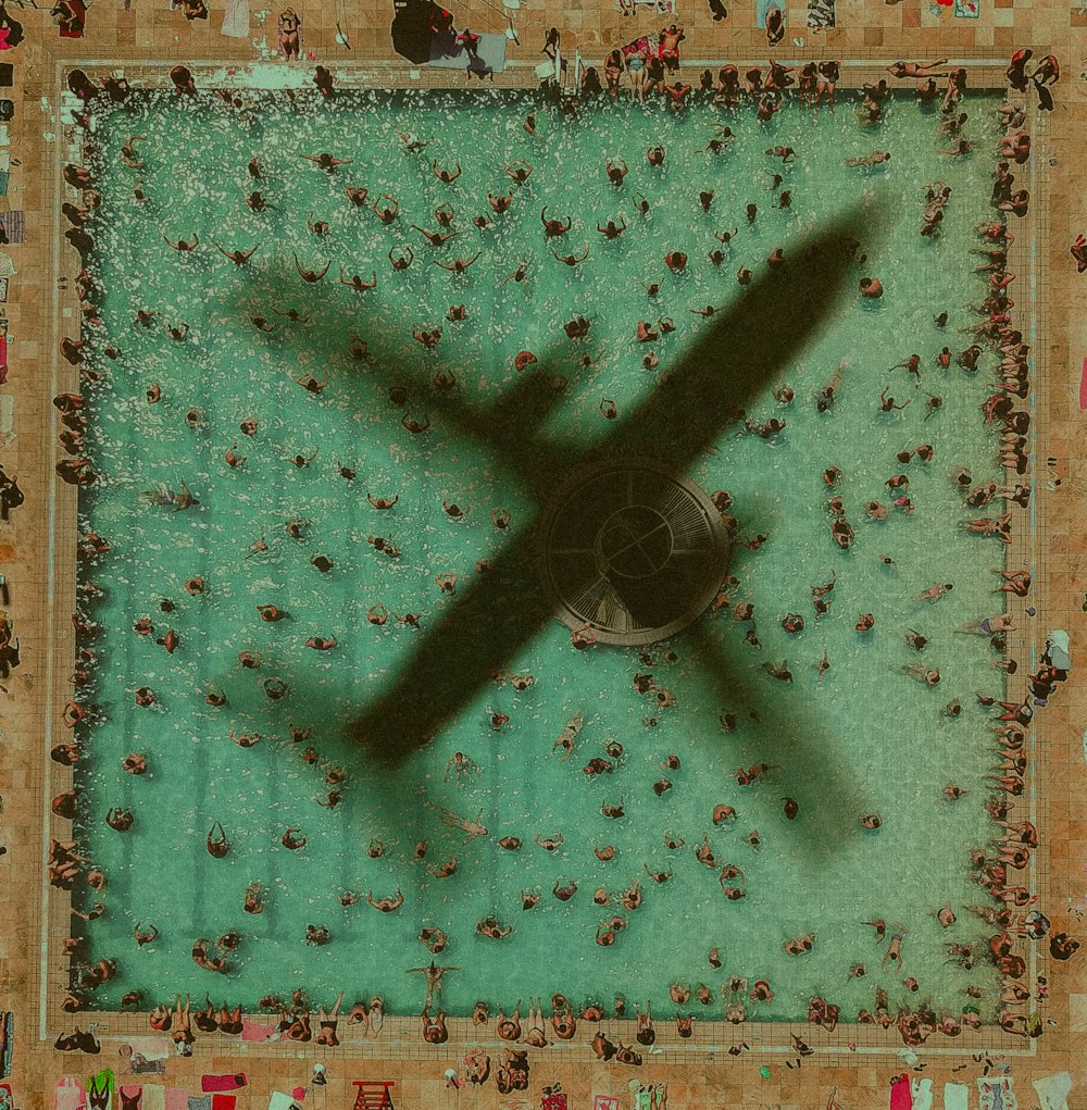 aerial photography of shadow of airplane