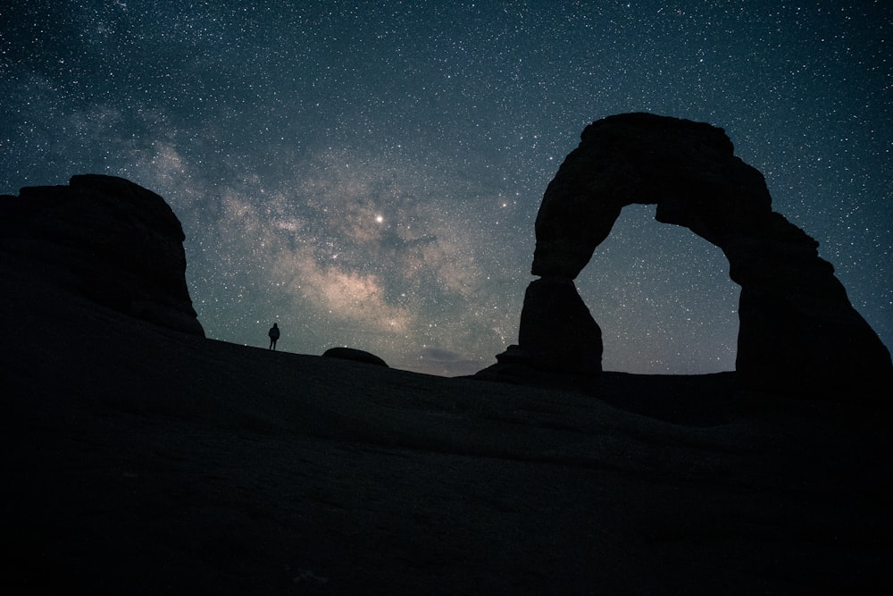 silhouette of person standing on mountain