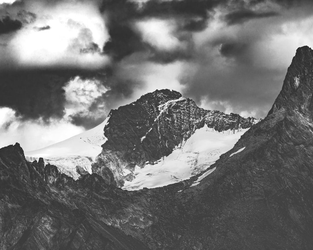 mountains in grayscale photography