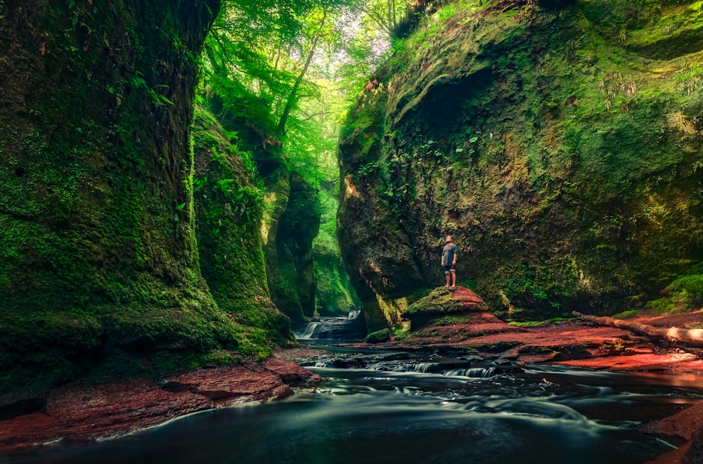 man standing near creek