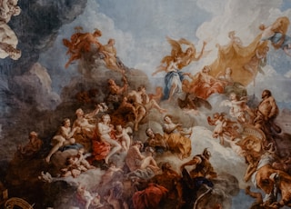 a painting on the ceiling of a building