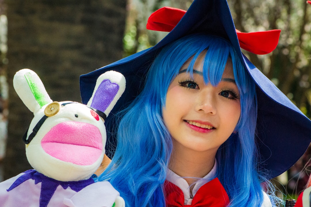 shallow focus photo of woman holding white animal plush toy, Anime girl