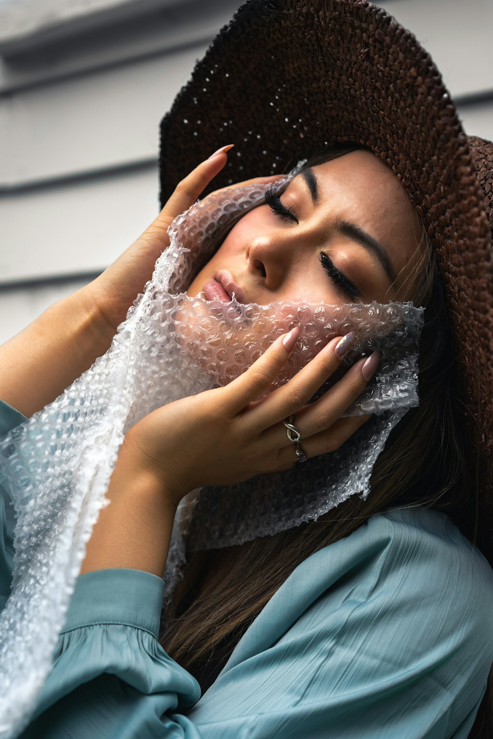 woman holding bubble wrap