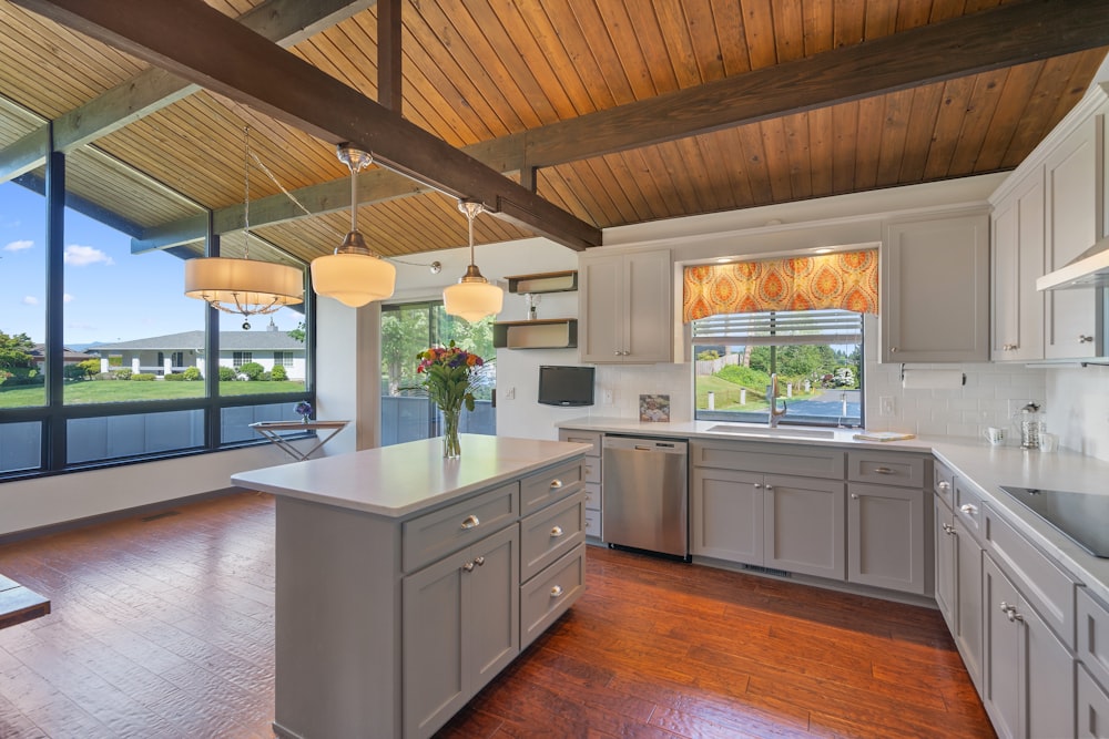 grey modular kitchen