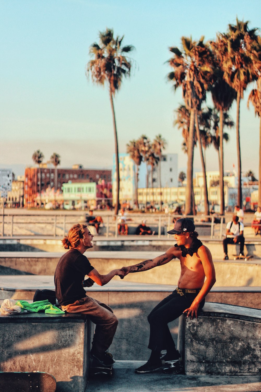 two persons shaking hands in park during daytime