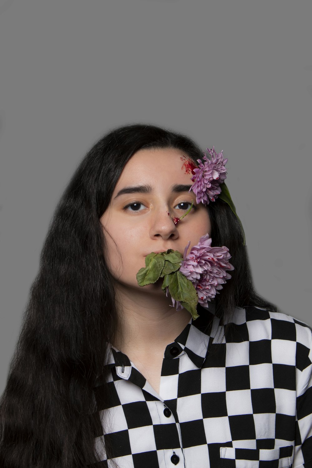 woman with pink flowers