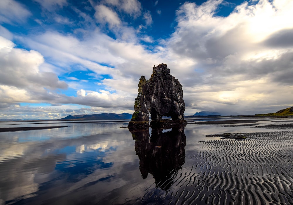 rock formation on calm body water