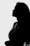 A female silhouette is shown in profile against a light background. The outline of her face, shoulder, and torso is visible, with long hair cascading down her back. The image is in black and white, highlighting the contours and curves of the figure.