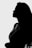 A female silhouette is shown in profile against a light background. The outline of her face, shoulder, and torso is visible, with long hair cascading down her back. The image is in black and white, highlighting the contours and curves of the figure.