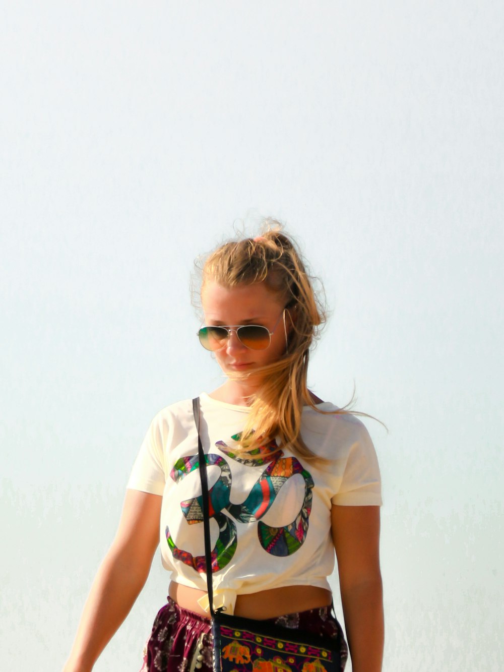 woman in white crew-neck top