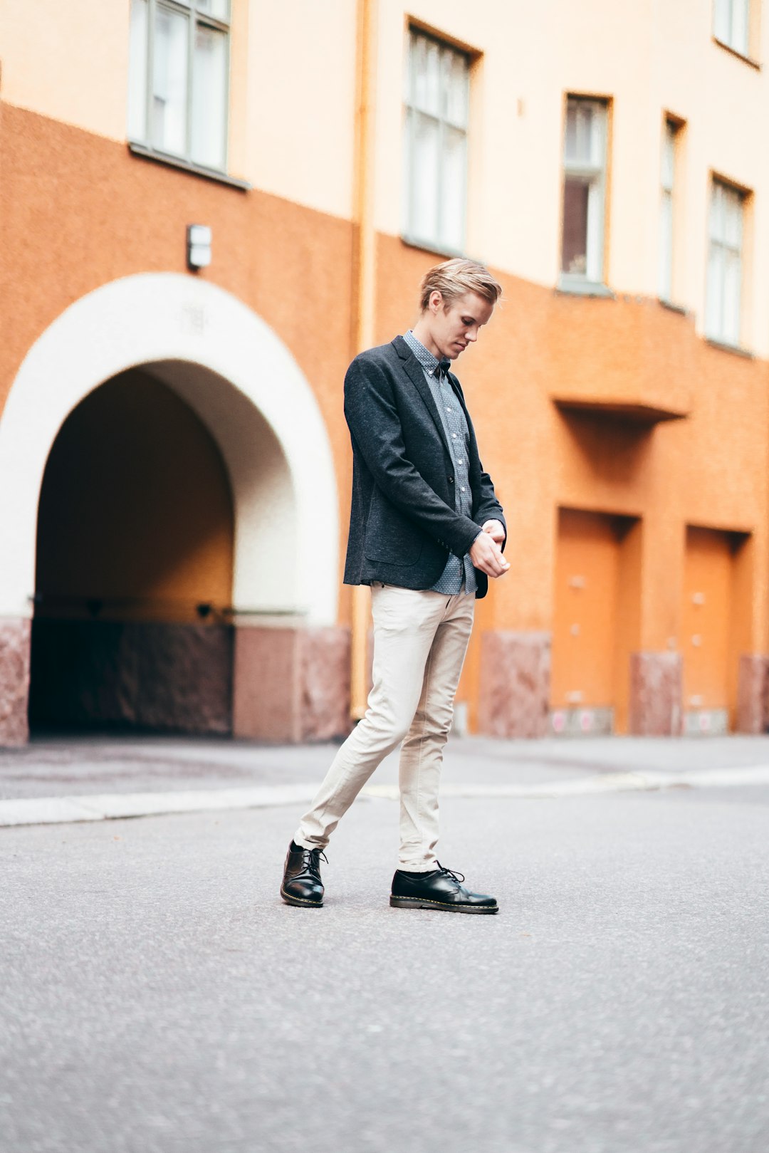 man crossing the street