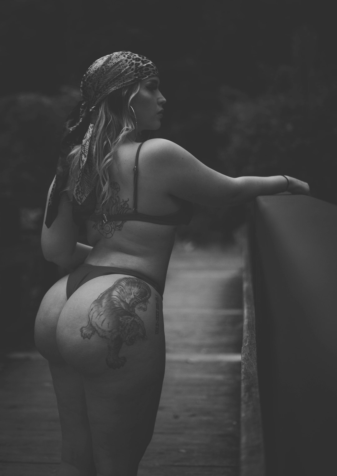 grayscale photography of woman in bikini