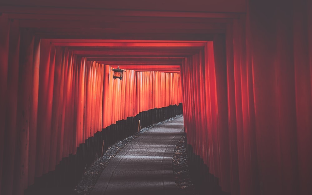 gray and red tunnel