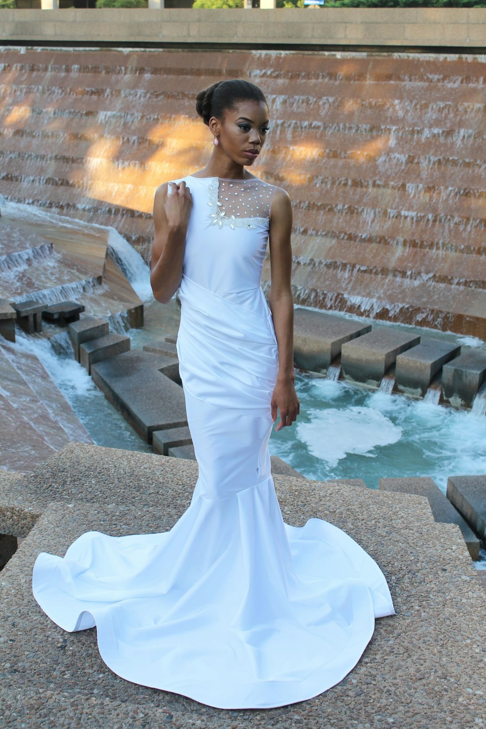 woman wearing white wedding dress