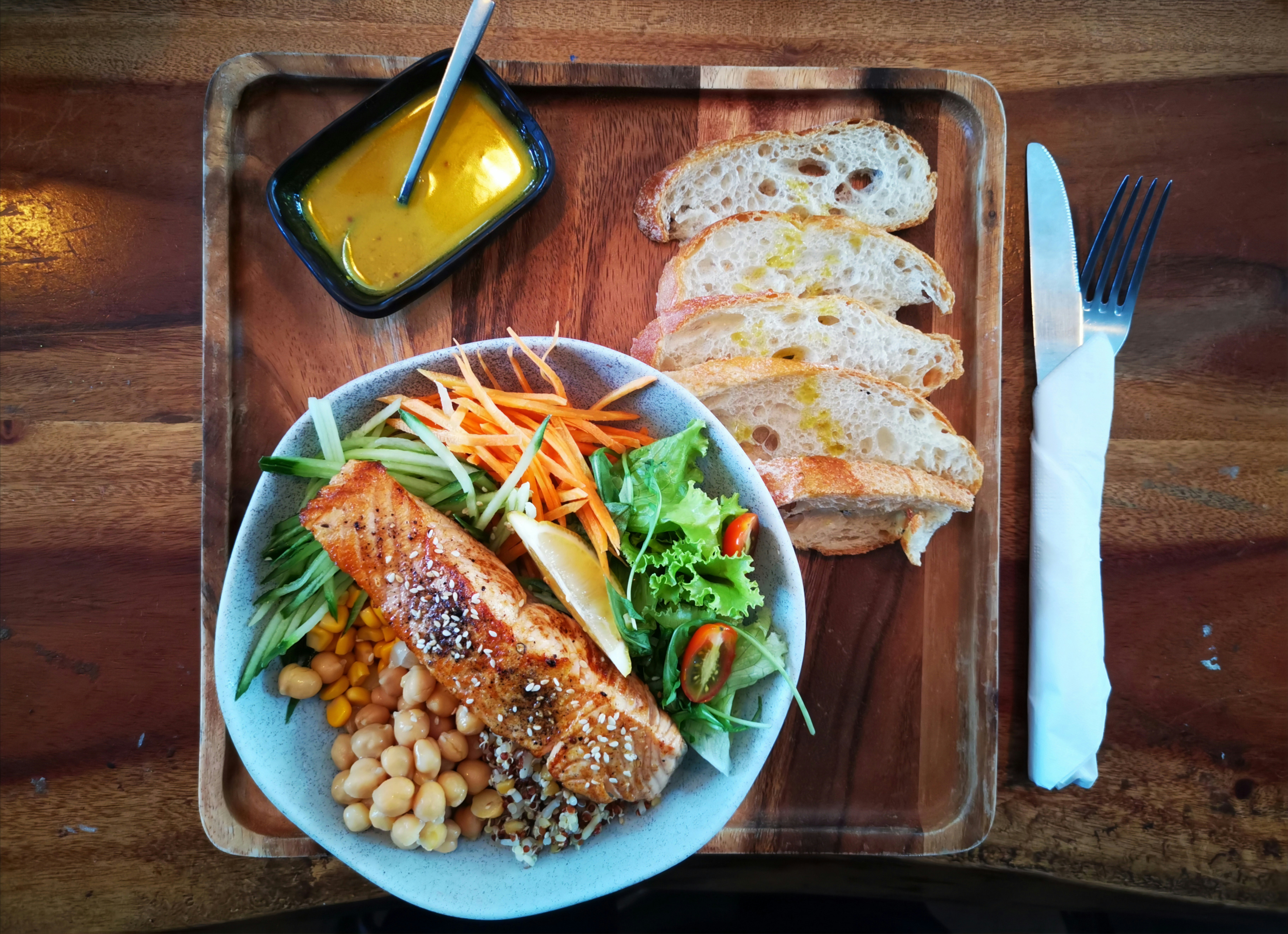 dish on blue ceramic plate