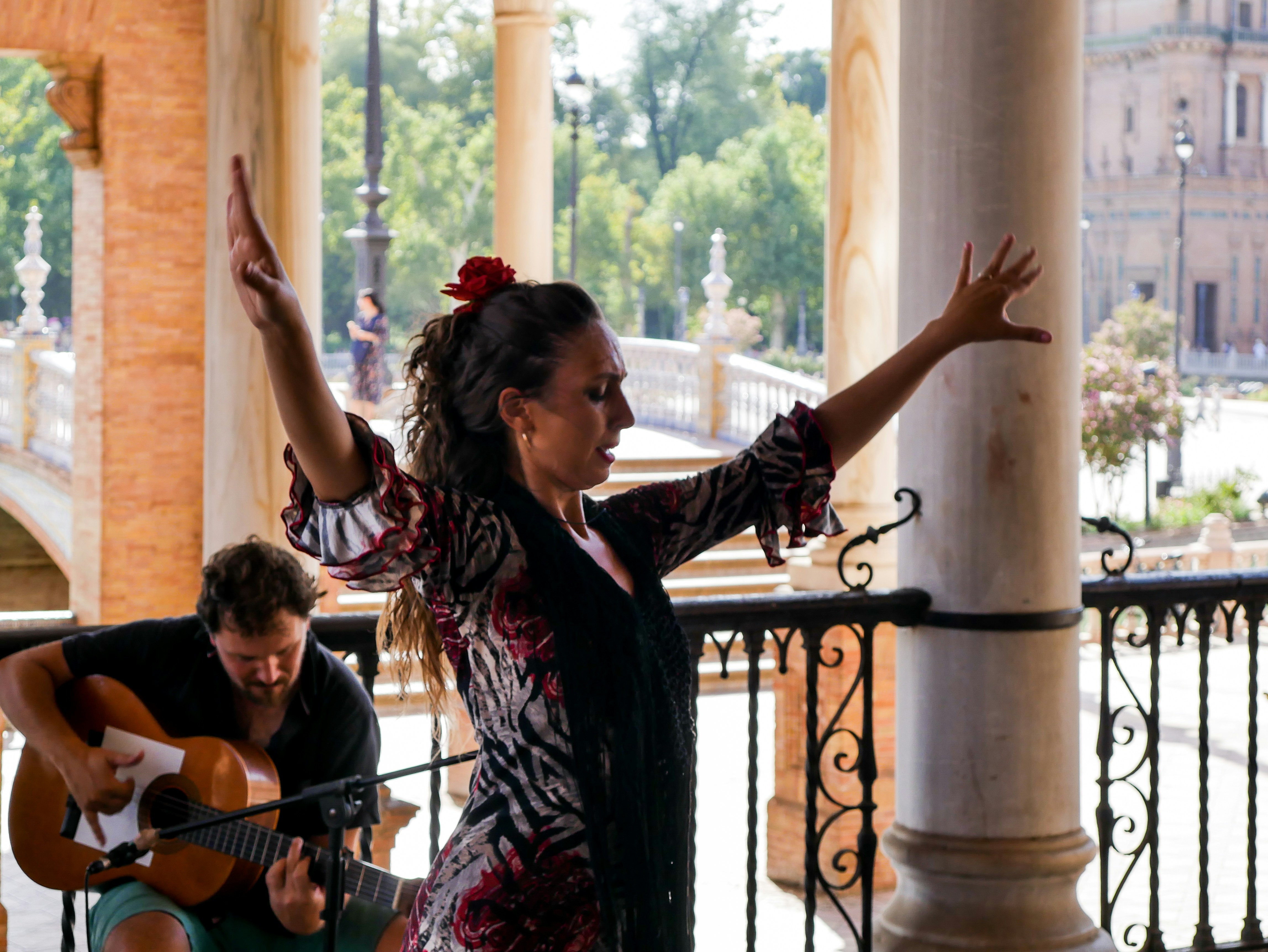 Flamenco dancer performing in the magnificent Plaza de Espana