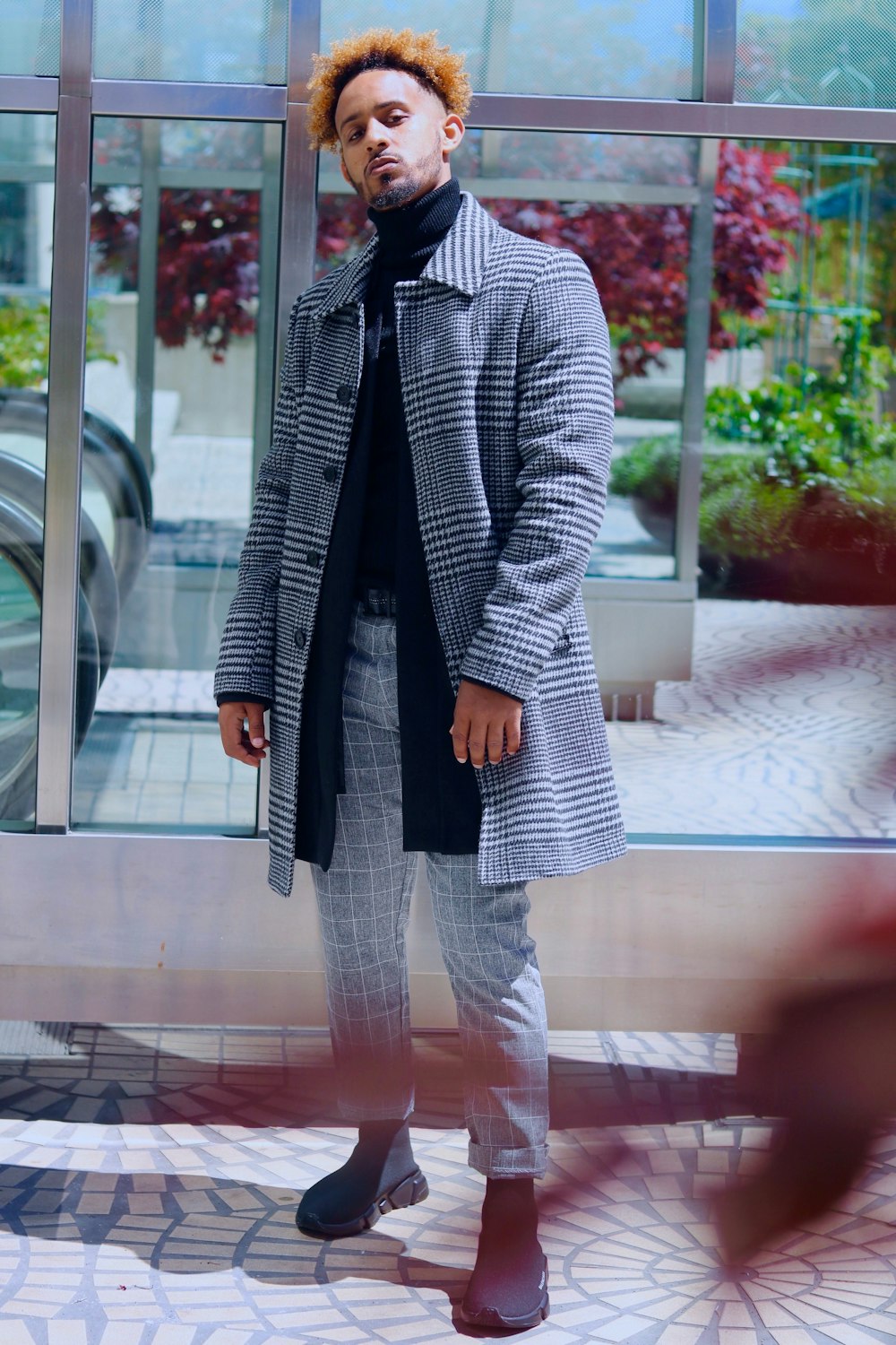 men's black and gray button-up coat