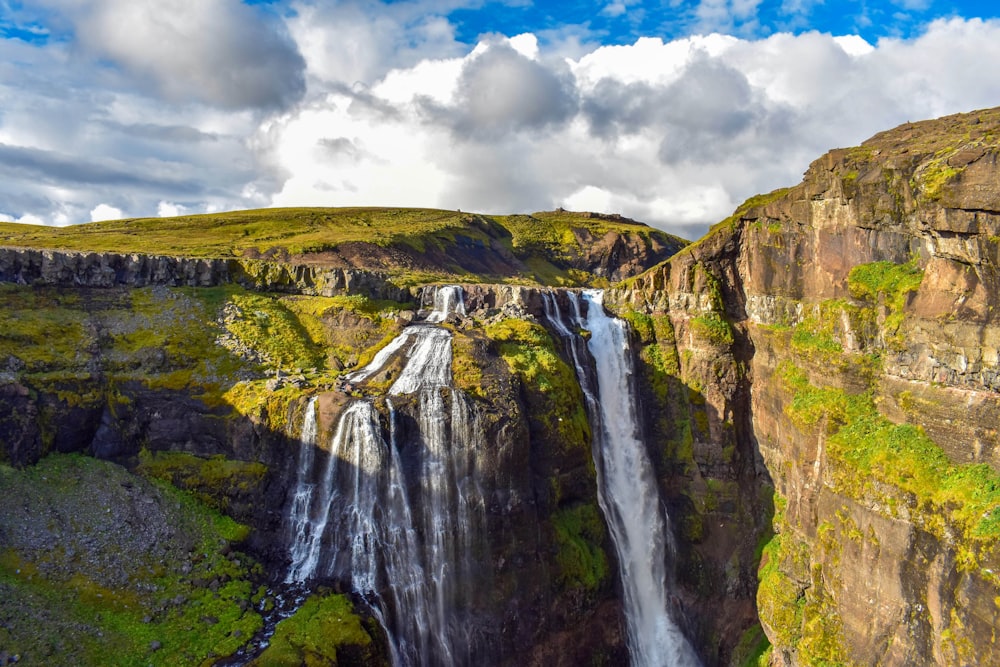 clear waterfalls under cloudy sky during daytime