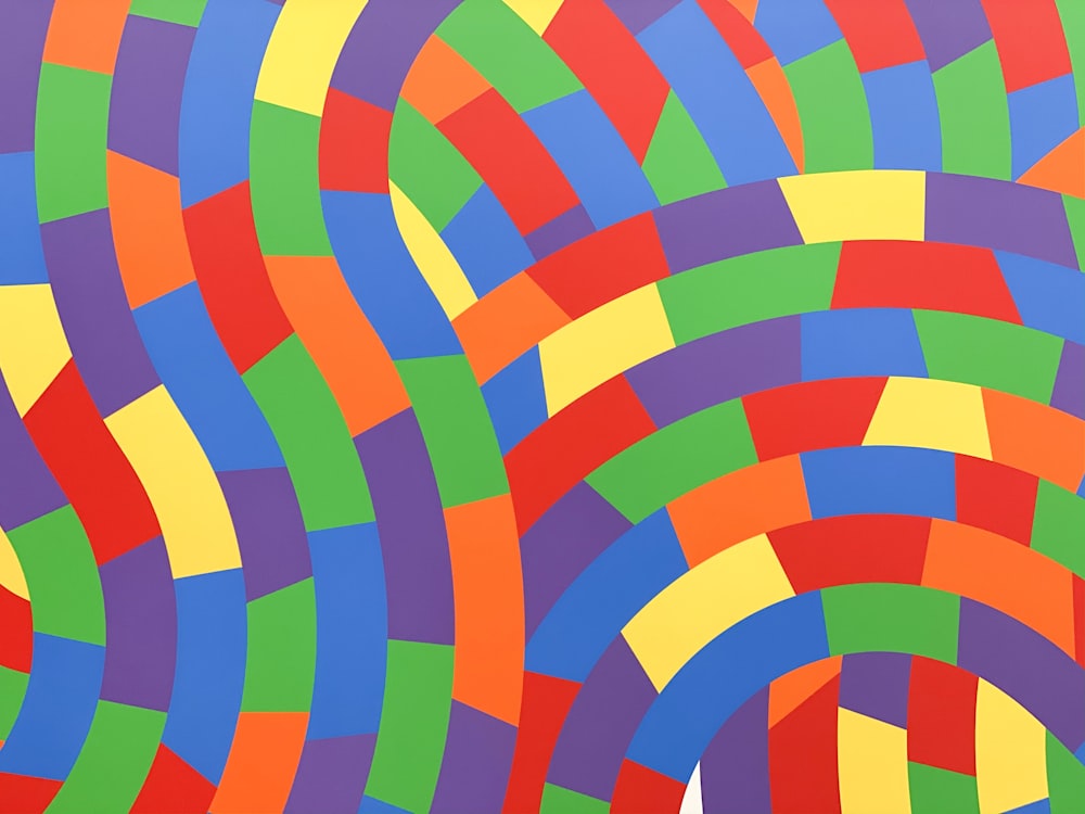 Una pintura de un patrón multicolor con un fondo blanco
