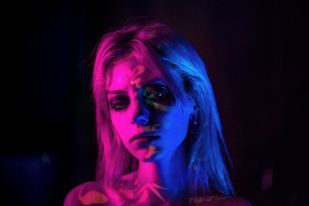 Woman With Purple Hair And Black Eyes Photo Free Human Image On
