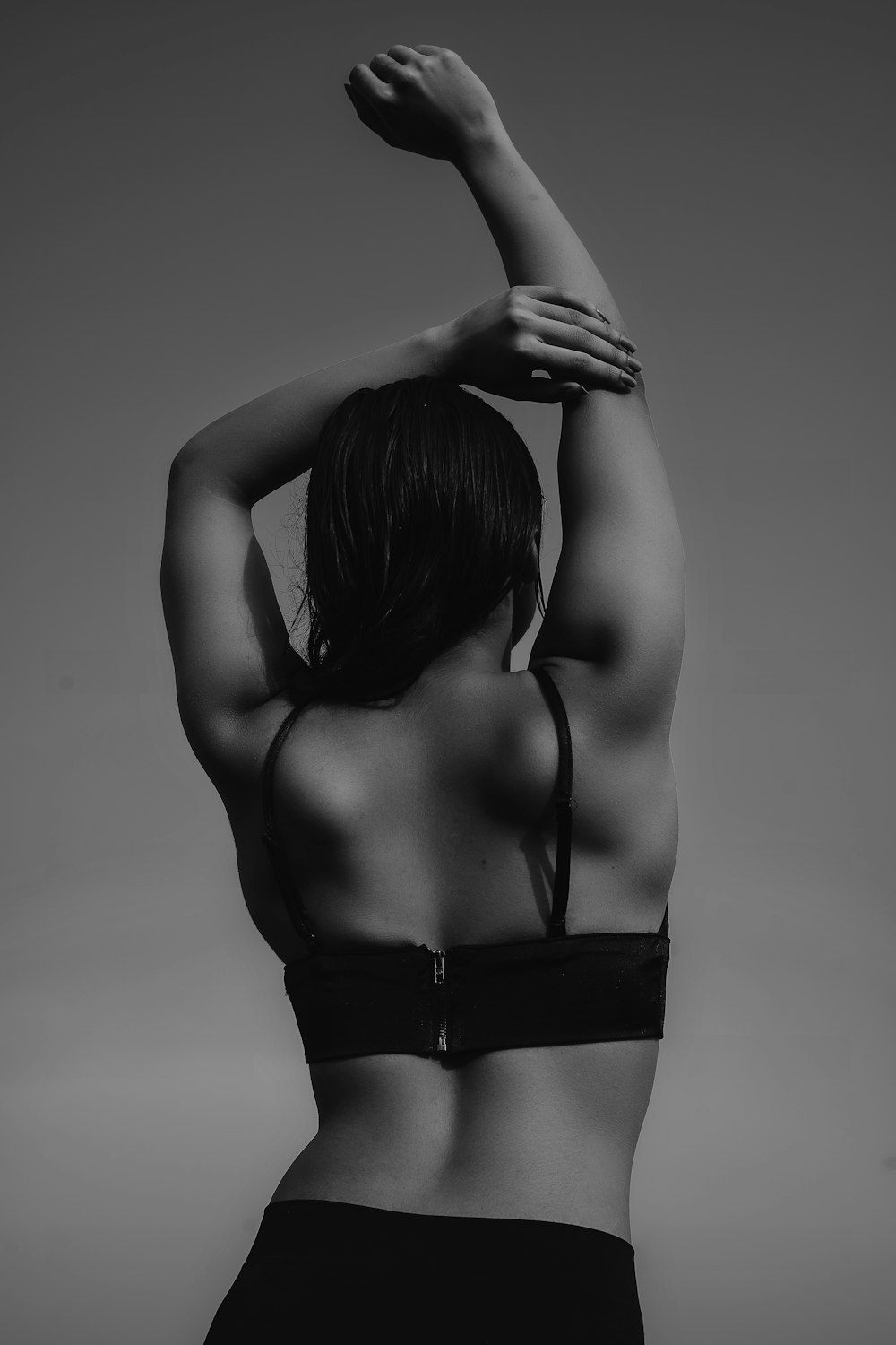 grayscale photo of woman in black panty