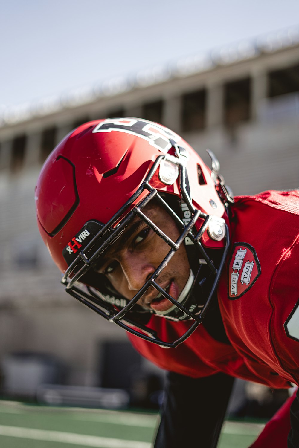 red and white helmet on the road