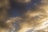 A flock of birds flying in a V-formation against a backdrop of dramatic clouds with a mix of dark and illuminated areas, creating a contrast between the deep blue sky and the golden hues of the clouds.