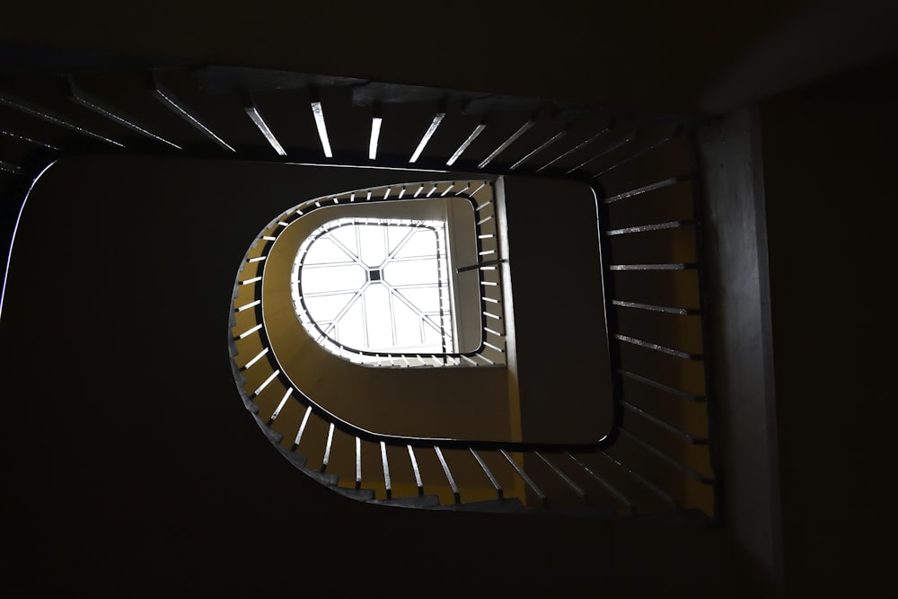 blue and white spiral stairs