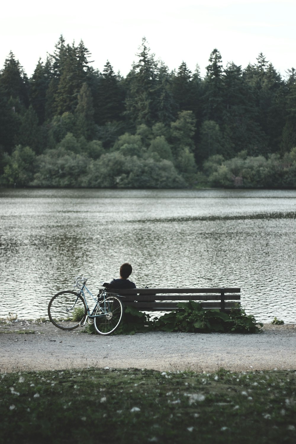 person sitting on bench near body of water during daytime