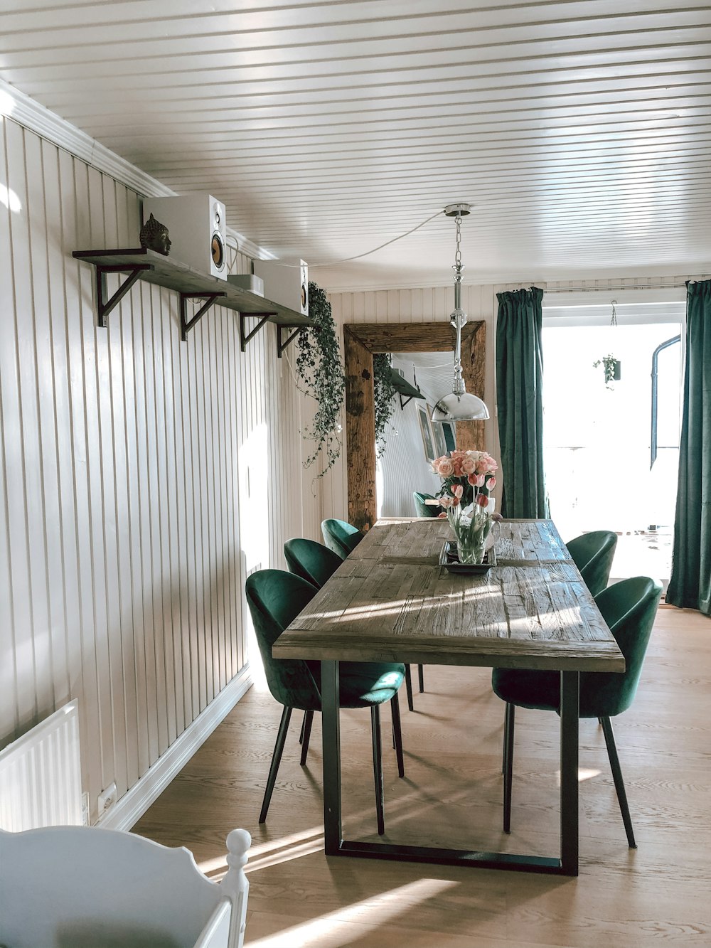 white and black dining table with chairs