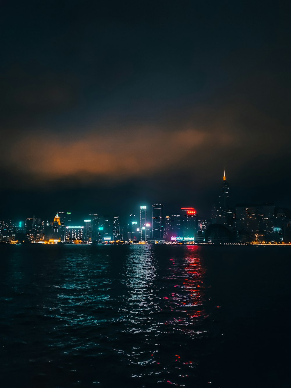 city skyline during night time