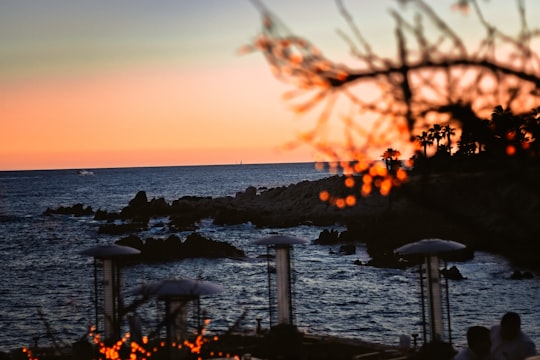 brown wooden table and chairs on beach during sunset in Cabo San Lucas Mexico