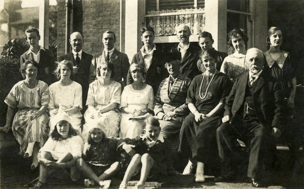 grayscale photo of group of men