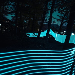 Futuristic neon-lit pathway symbolizing the launch phase of groooy coin.