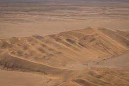 Expansive desert dunes stretching toward a golden sunset horizon.