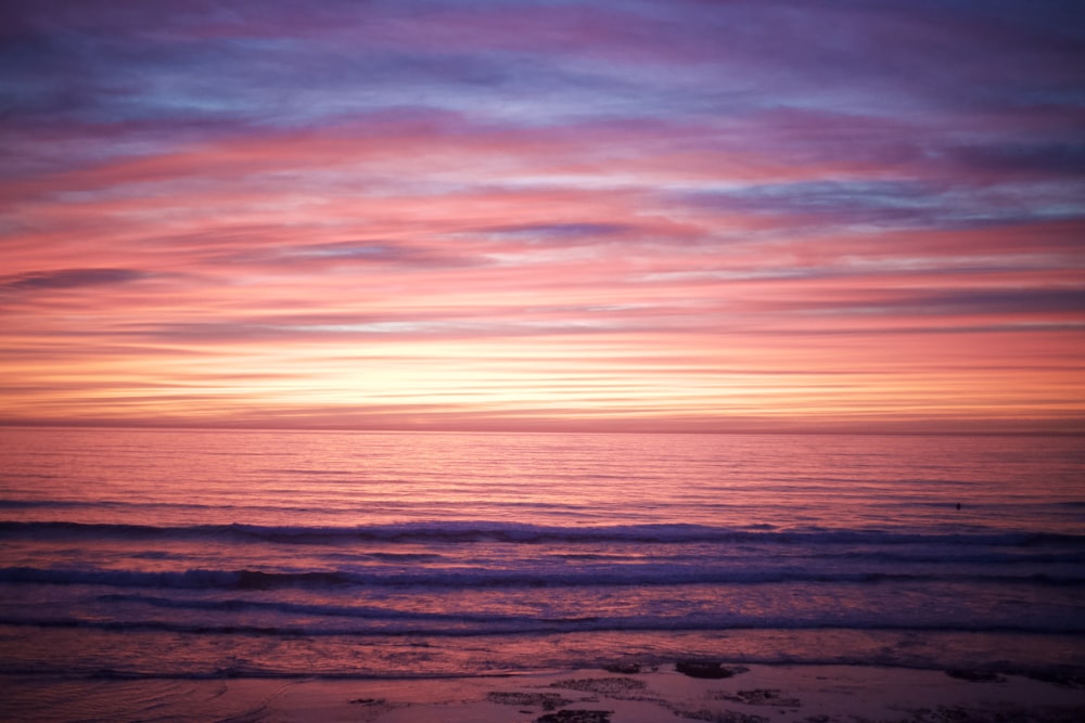 body of water during sunset