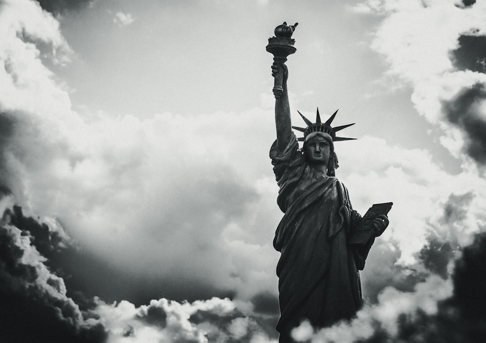 grayscale photo of statue of liberty