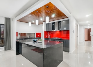 black and brown wooden kitchen counter