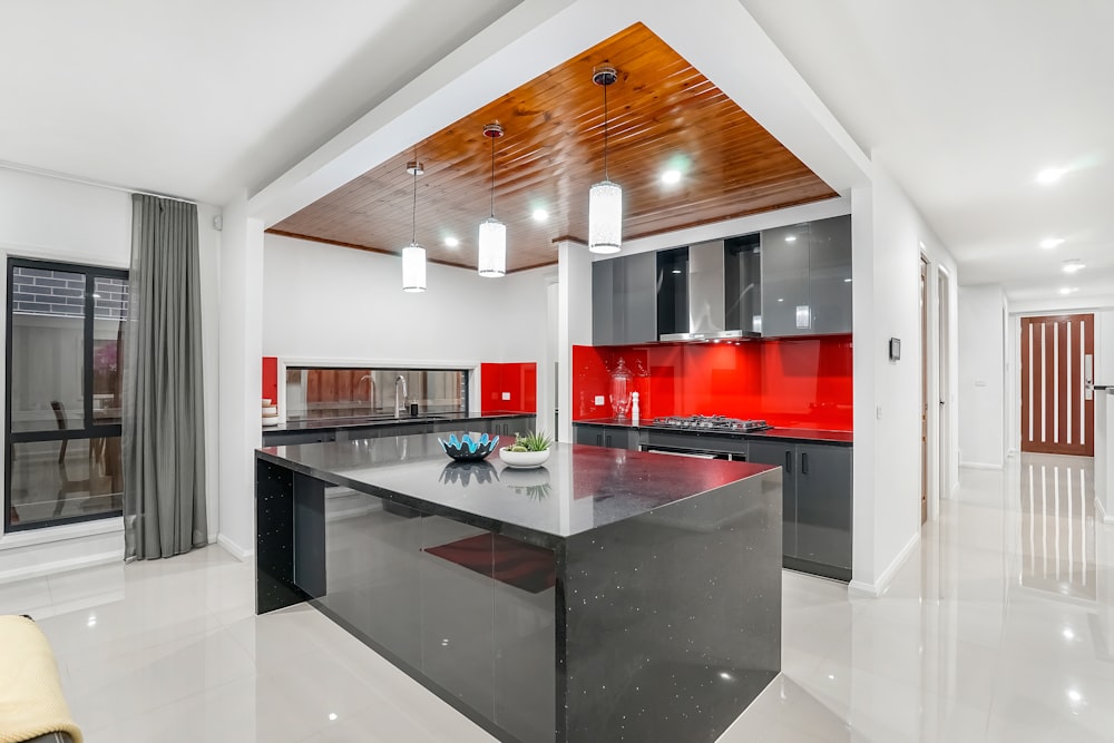 black and brown wooden kitchen counter