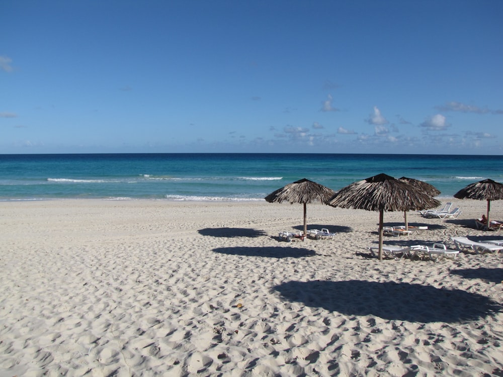 brown wooden beach lounge chair on beach during daytime