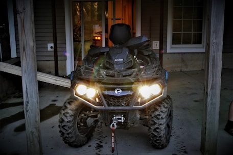 An ATV parked safely inside a clean, enclosed storage unit with easy access.